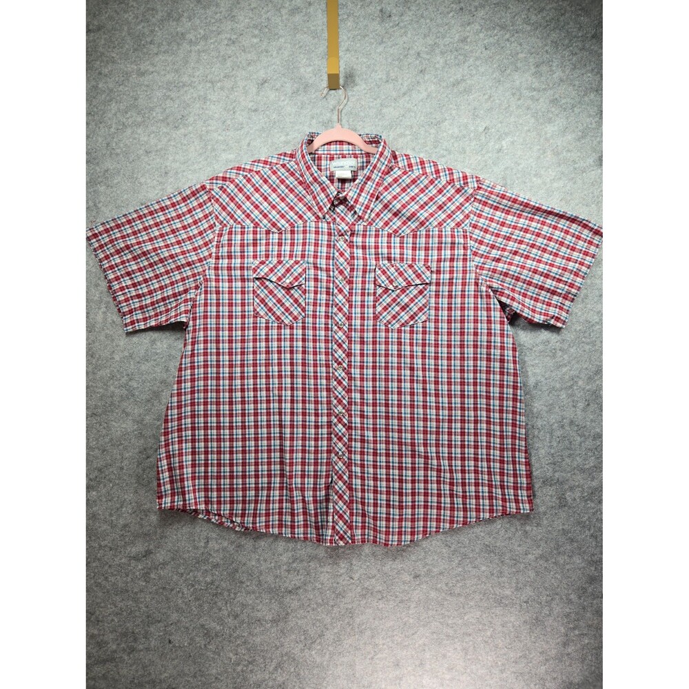 Wrangler Pearl Snap Short Sleeve Western Red White Blue Plaid Shirt Men's 3X